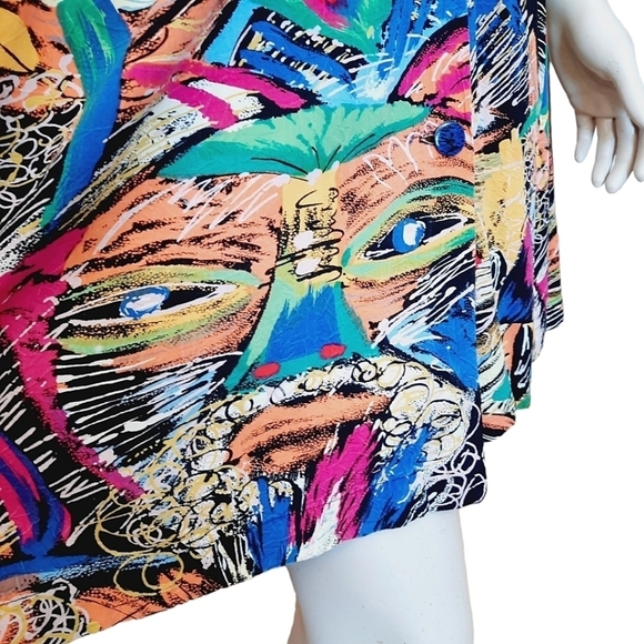 Vintage 90s Handmade Skirt size Medium to Large Rayon Abstract Mask Face Print - Picture 3 of 6